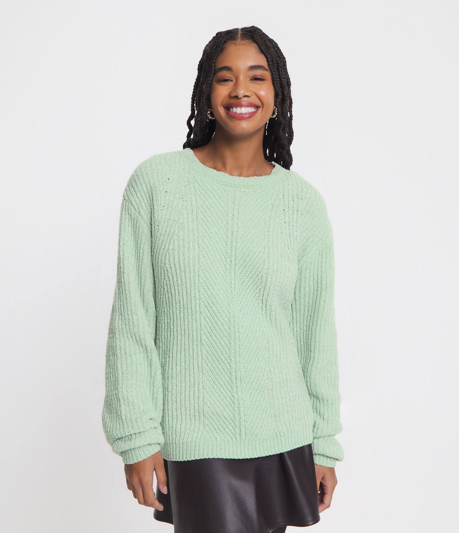 Suéter Texturizado em Tricô com Fio Metalizado Verde 1