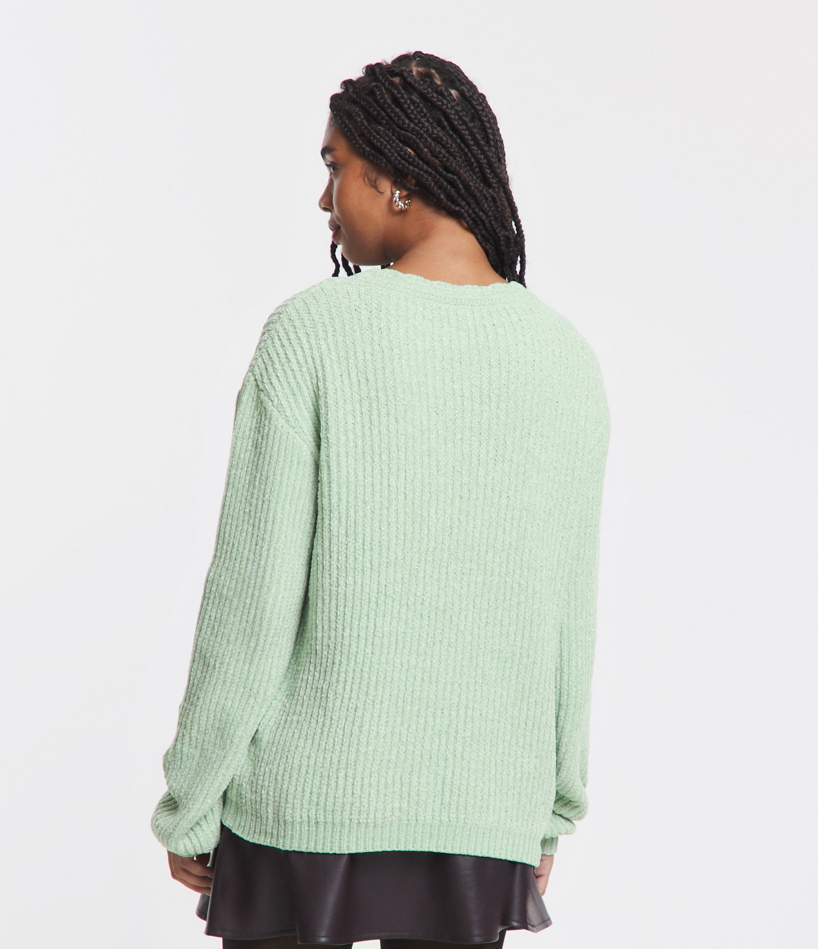 Suéter Texturizado em Tricô com Fio Metalizado Verde 3