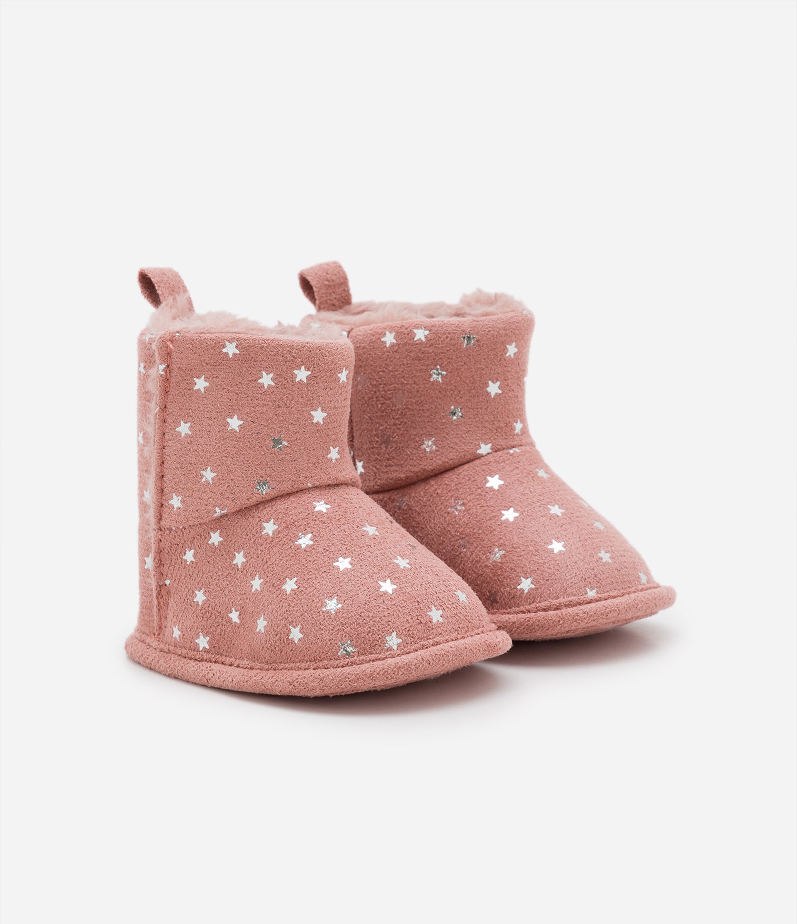 Bota Infantil com Pelinhos e Estampa Estrelinhas - Tam 0 a 18 Meses Rosa Antigo 1