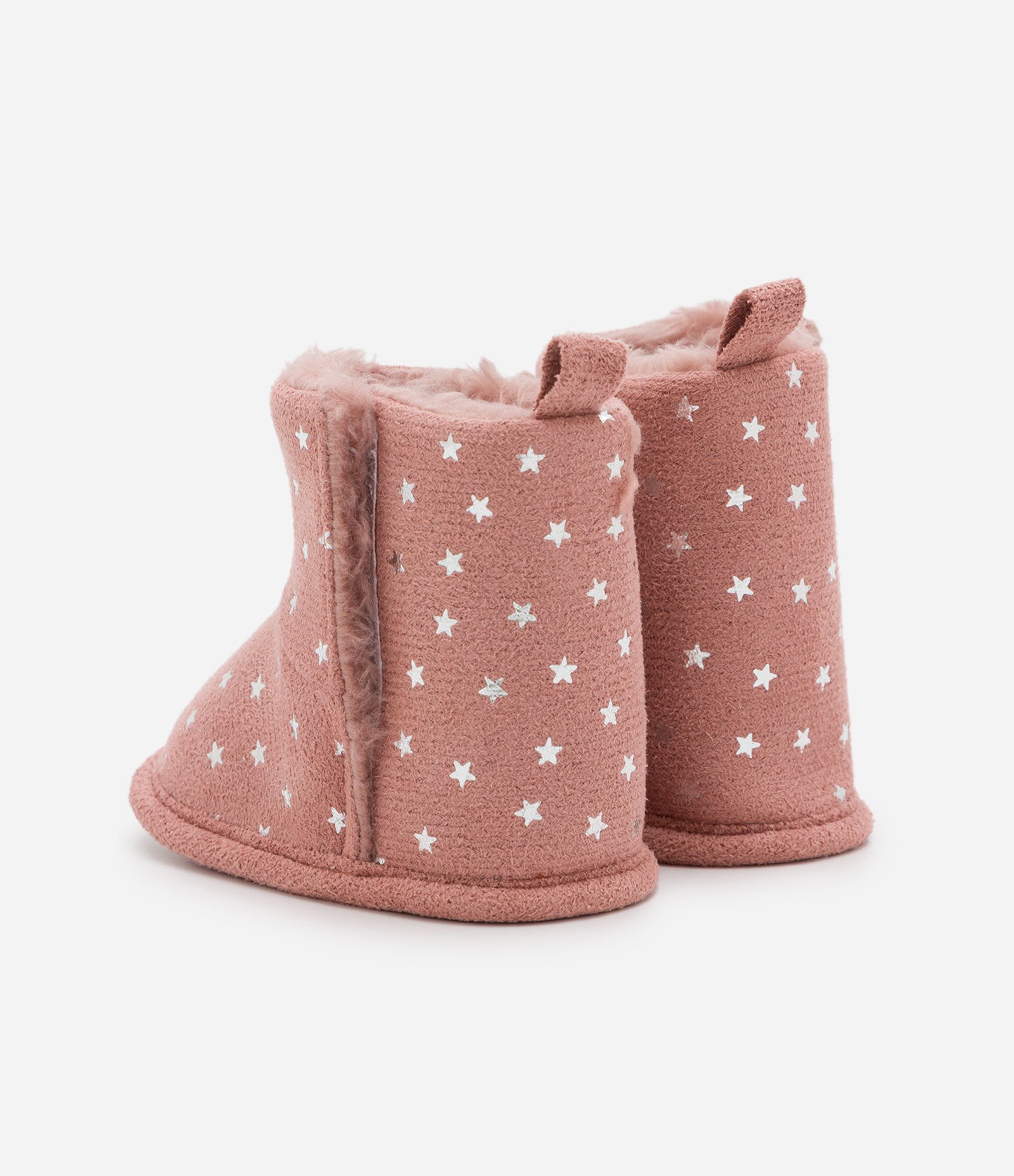 Bota Infantil com Pelinhos e Estampa Estrelinhas - Tam 0 a 18 Meses Rosa Antigo 2