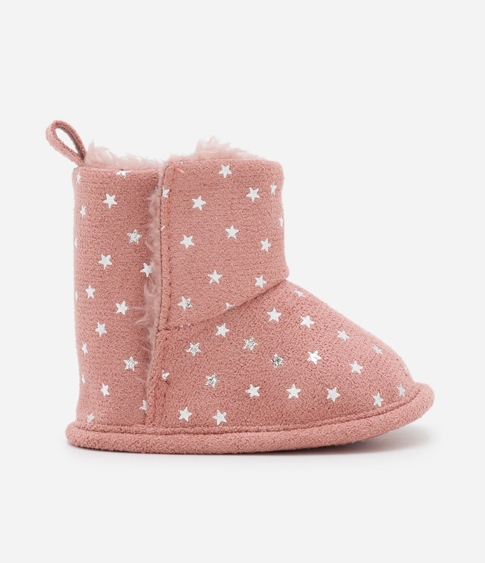 Bota Infantil com Pelinhos e Estampa Estrelinhas - Tam 0 a 18 Meses Rosa Antigo 5