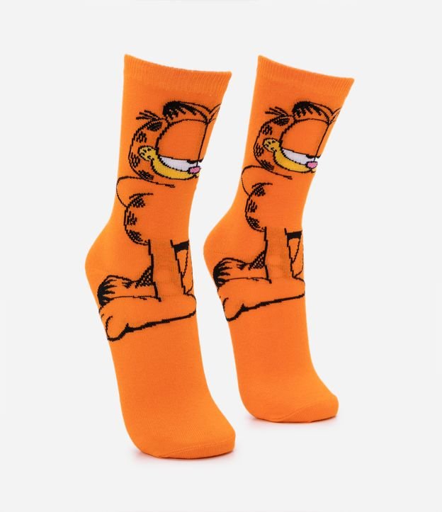 Meia Cano Longo em Algodão com Estampa do Garfield
