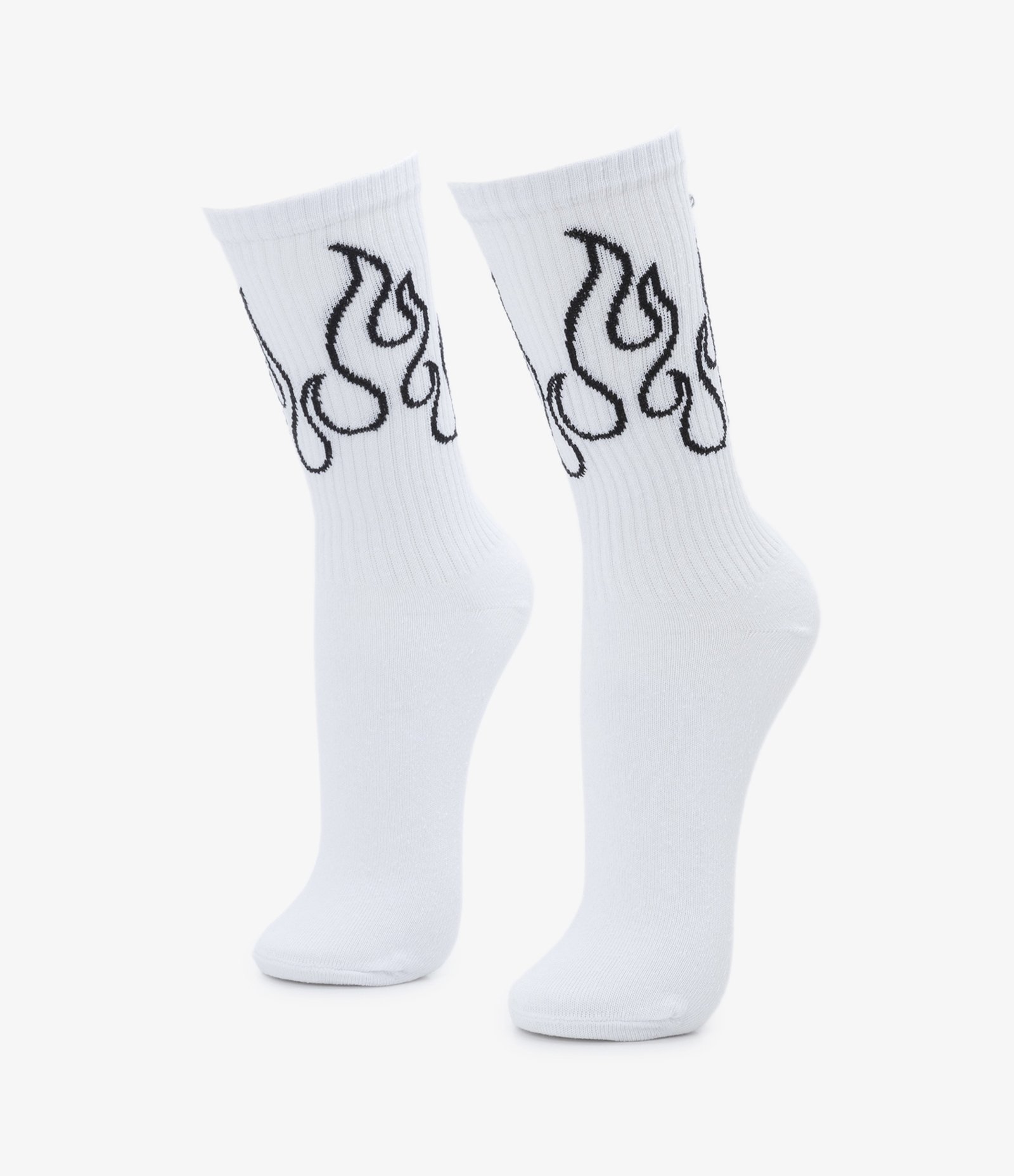 Meia Cano Alto em Algodão com Estampa Silhueta de Fogo Branco 1