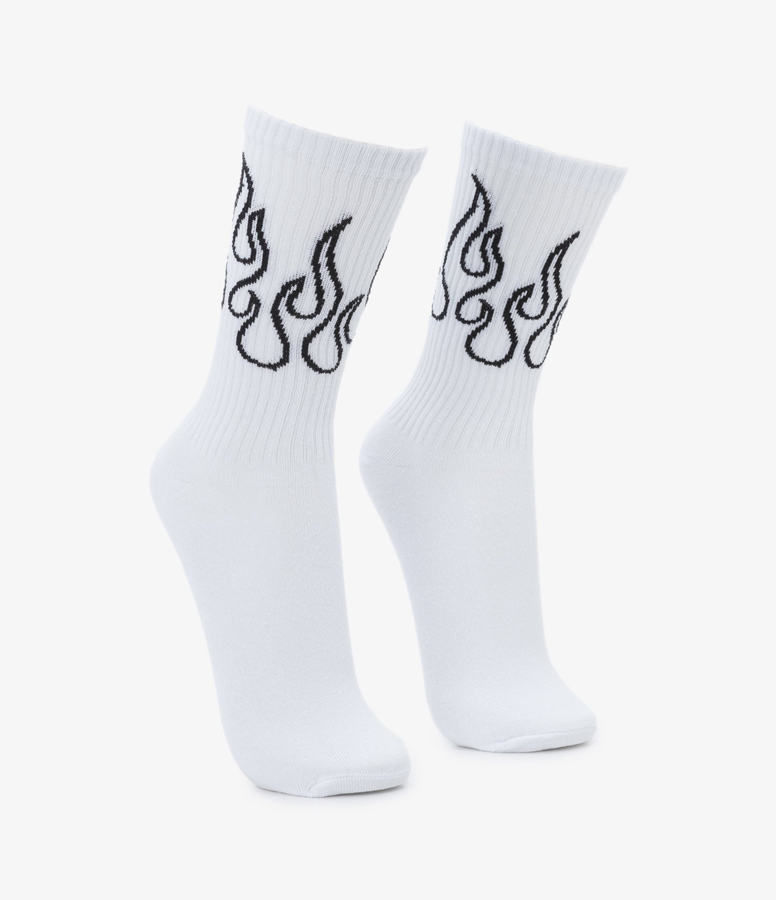 Meia Cano Alto em Algodão com Estampa Silhueta de Fogo Branco 2