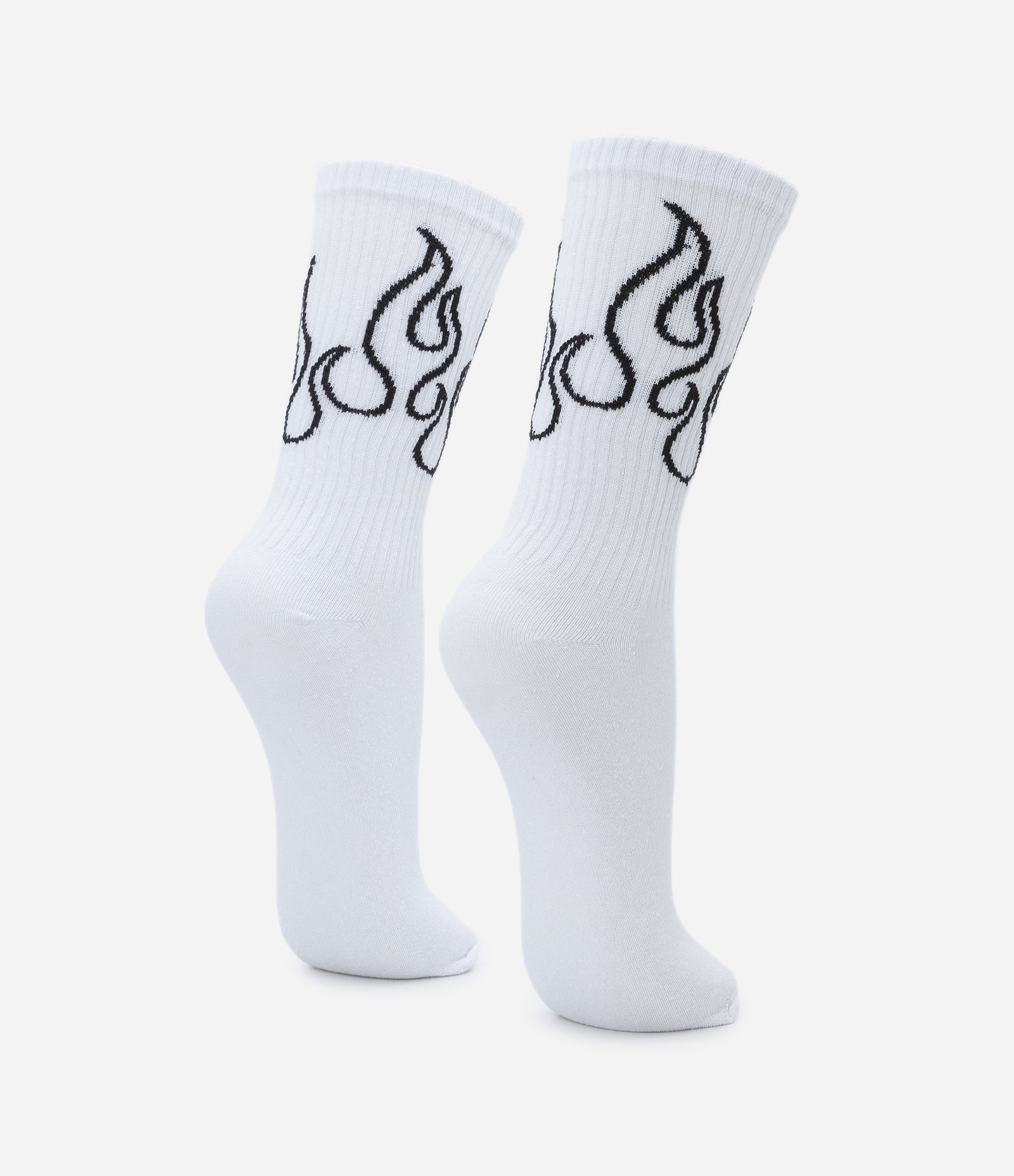 Meia Cano Alto em Algodão com Estampa Silhueta de Fogo Branco 3