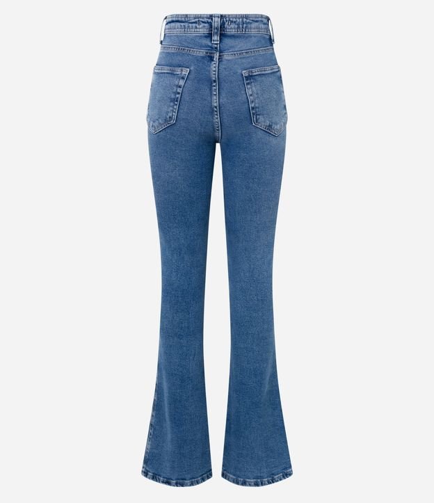 Calça Boot Cut Jeans com Puídos e Bolsos Azul 6