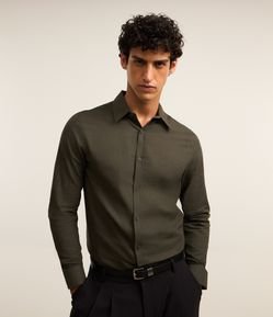 Camisa em Algodão com Botões Frontais e Efeito Mescla