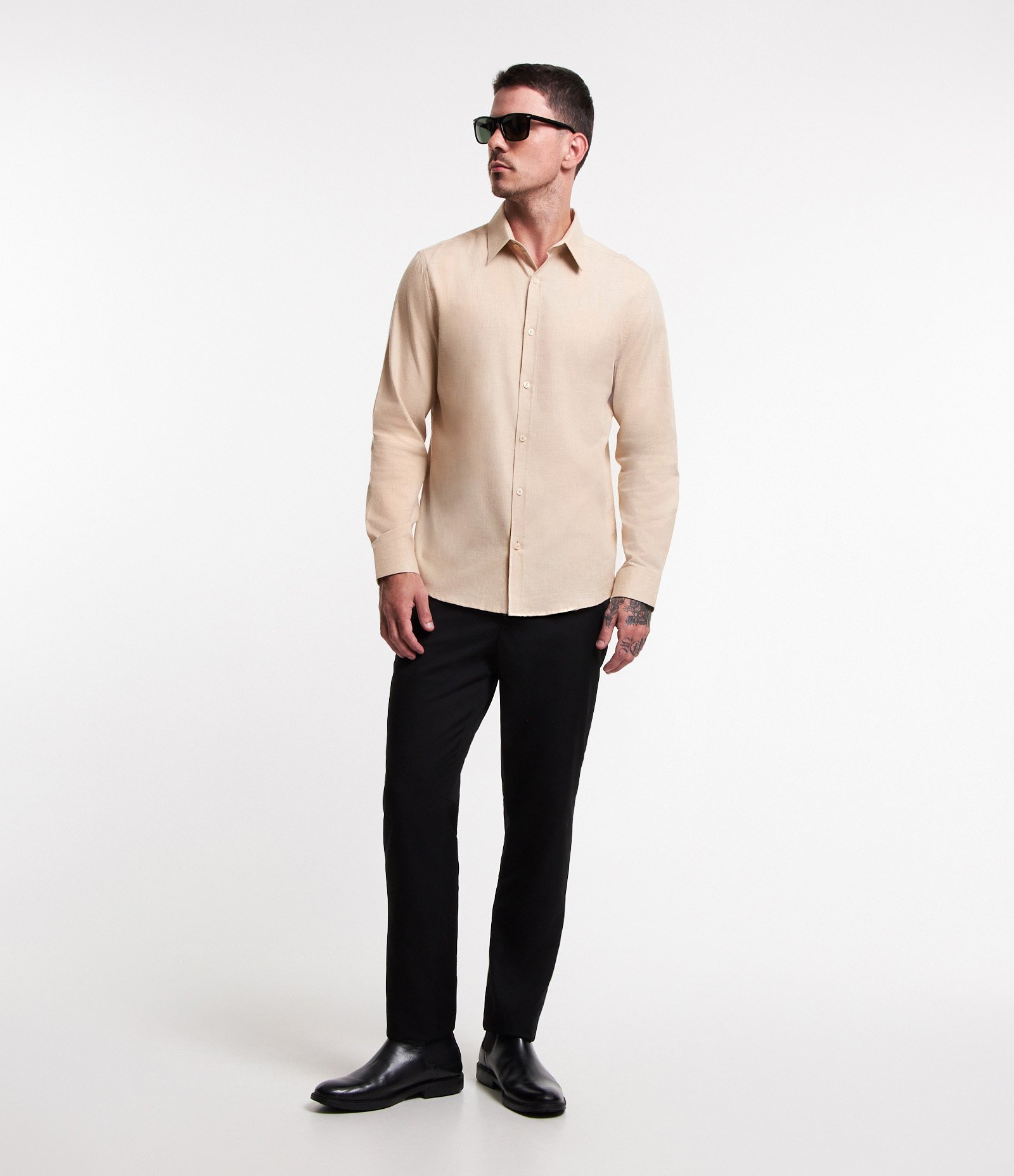 Camisa em Algodão com Botões Frontais e Efeito Mescla Bege Creme 2