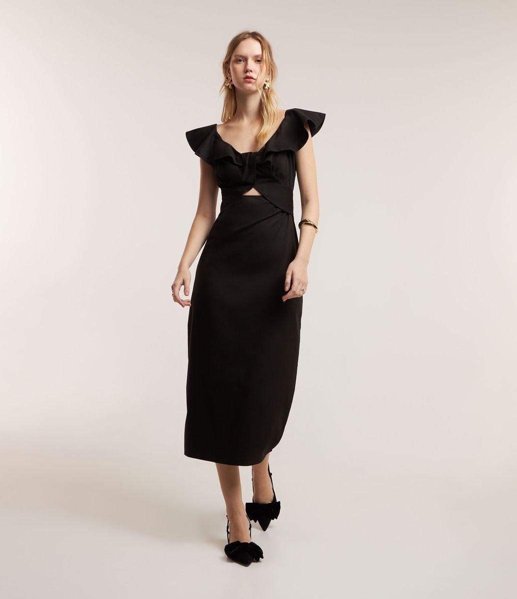 Renner Vestido Midi Tecido Renner Vestidos Pretos Vestido Preto