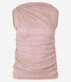 Blusa sem Manga em Tule com Decote Degagê e Efeito Metalizado