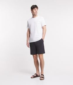 Bermuda Slim em Sarja com Cordão no Cós e Bolsos
