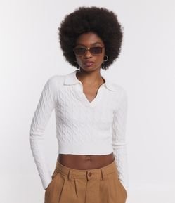 Blusa em Tricô com Gola Polo e Textura