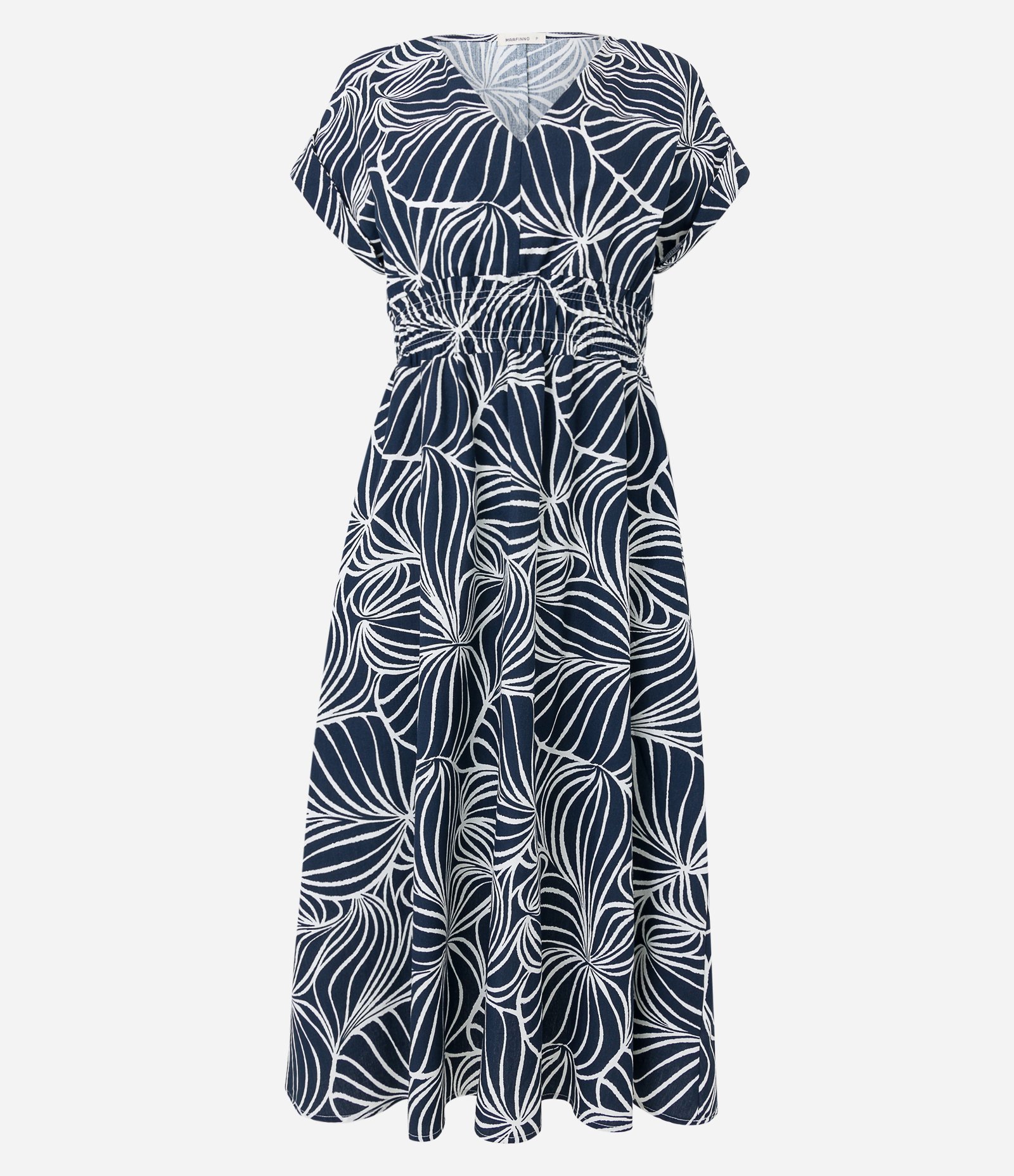 Vestido Midi em Tricoline com Cintura Elástico e Estampa Abstrata Azul 6