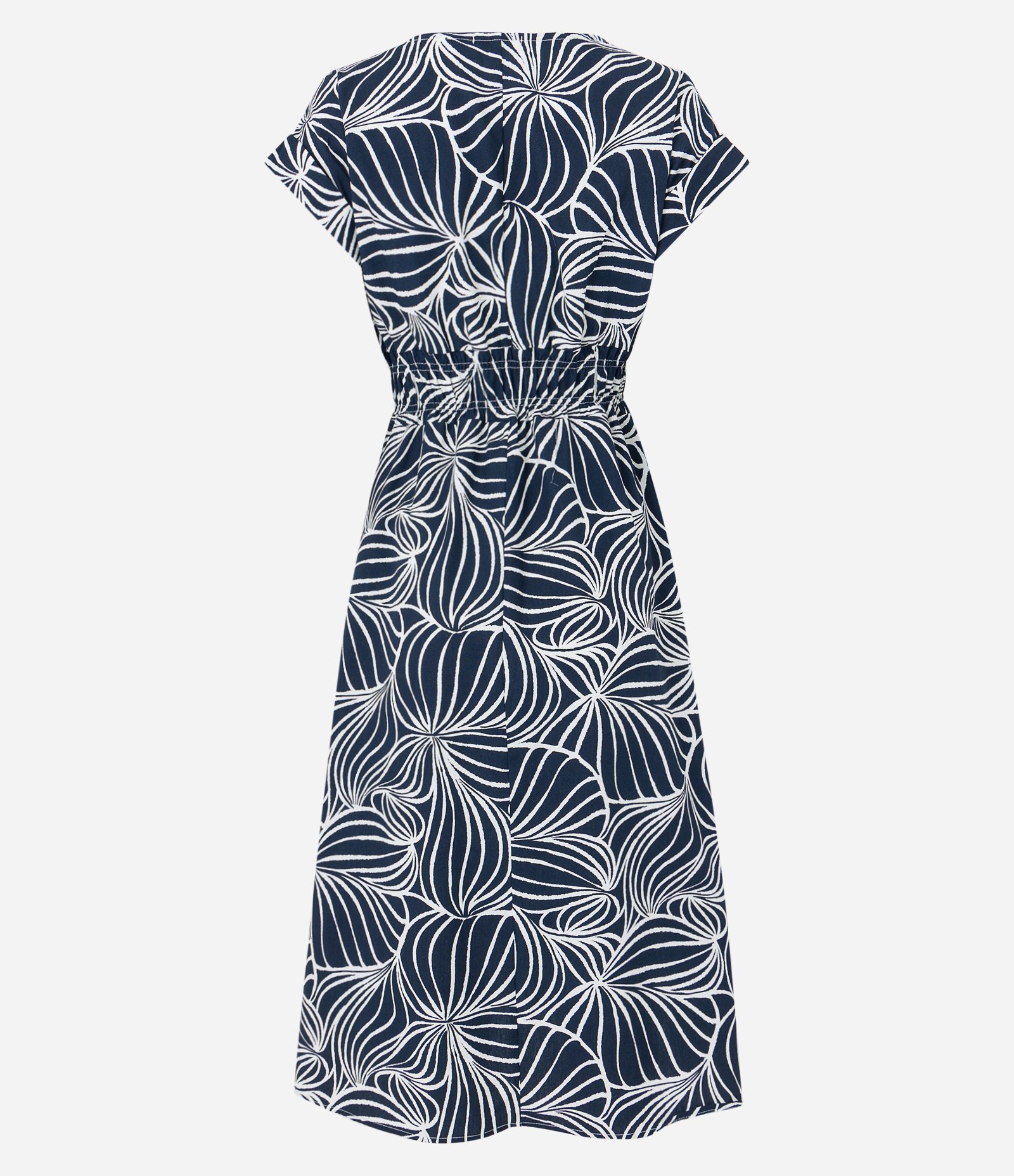 Vestido Midi em Tricoline com Cintura Elástico e Estampa Abstrata Azul 7