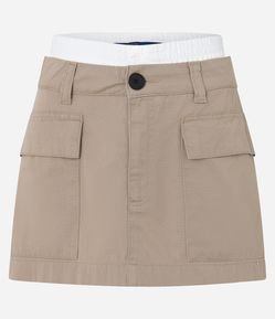 Saia Curta em Sarja com Cós Constrastante em Tricoline