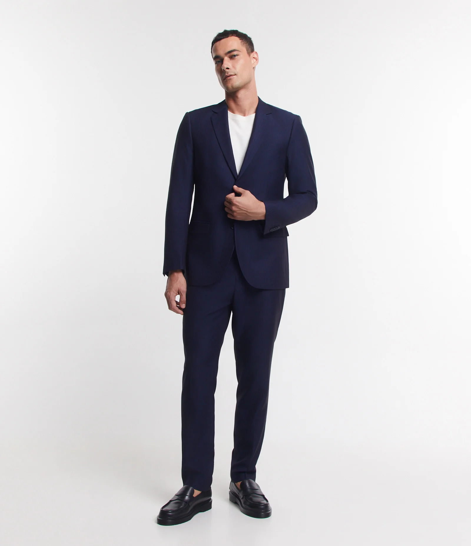 Paletó em Tricoline com Estampa Risca de Giz Azul Marinho 2