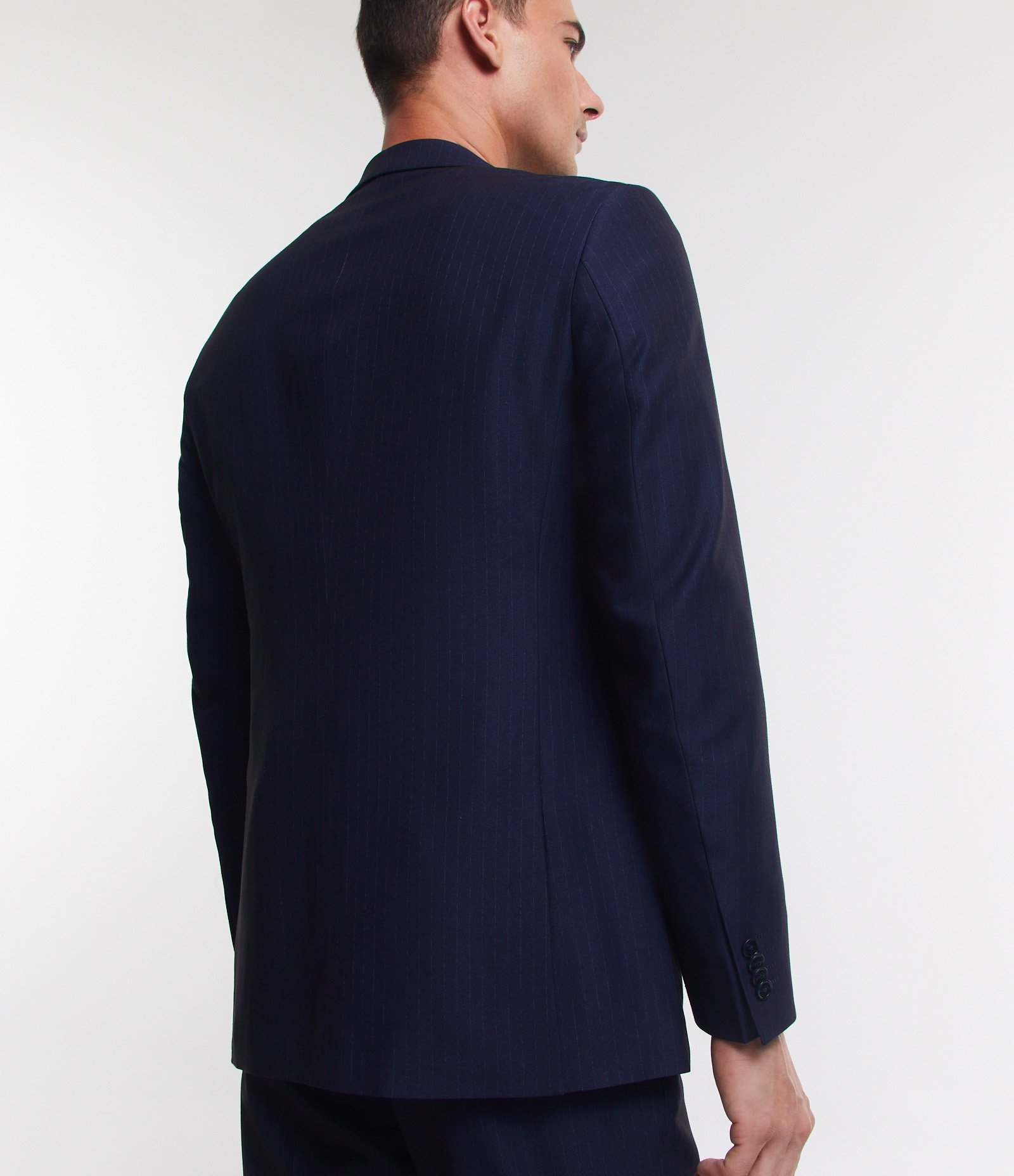 Paletó em Tricoline com Estampa Risca de Giz Azul Marinho 6