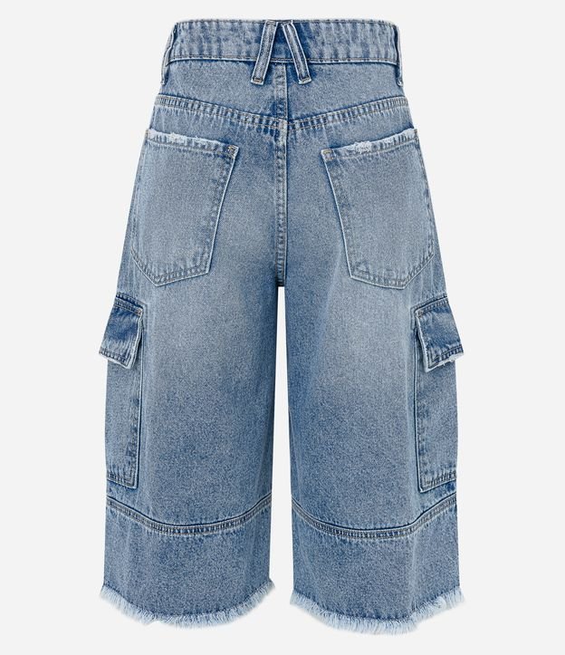 Bermuda Jeans com Bolso Cargo e Joelheira Azul 7