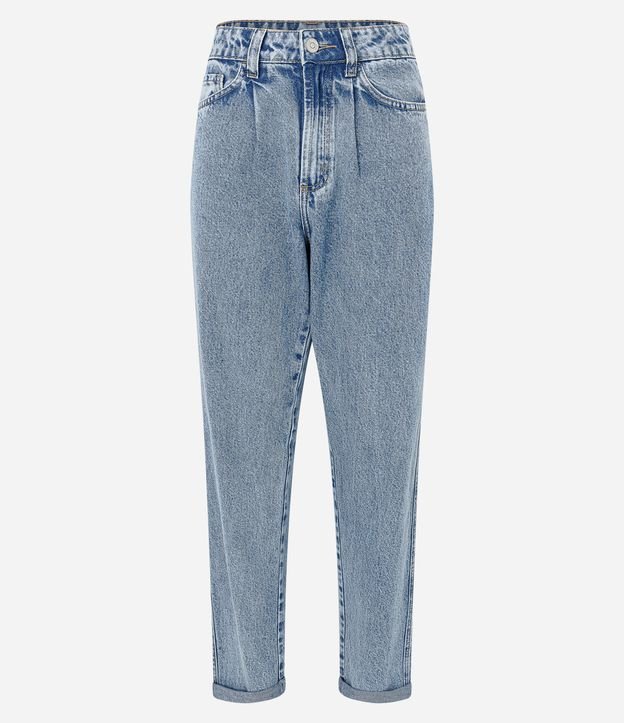 Calça Mom Jeans com Prega e Barra Virada Azul 5