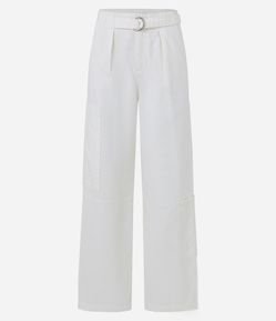 Calça Wide Leg em Sarja com Cinto e Bolso Cargo