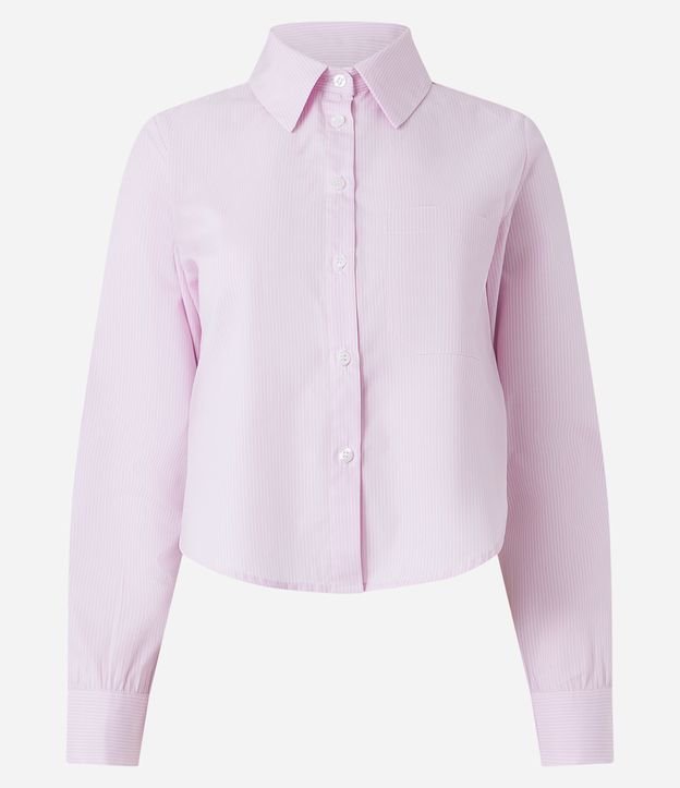 Camisa Curta em Tricoline com Listras Finas Rosa 6