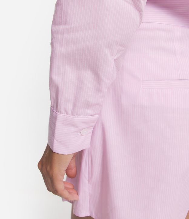 Camisa Curta em Tricoline com Listras Finas Rosa 5