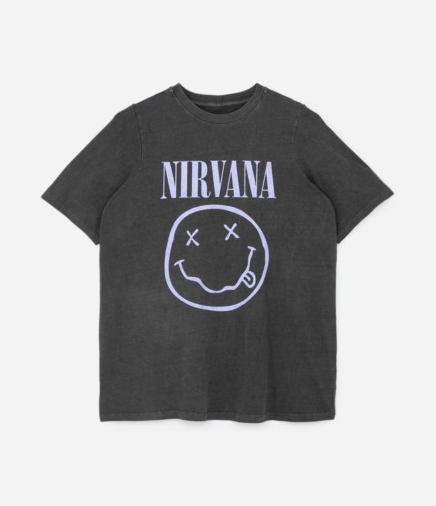 Camiseta Manag Curta com Dead Smile Nirvana Estampado Curve & Plus Size Preto Estonado 5