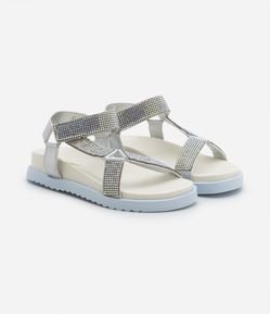 Sandália Infantil de Tiras com Strass e Velcro - Tam 28 ao 36