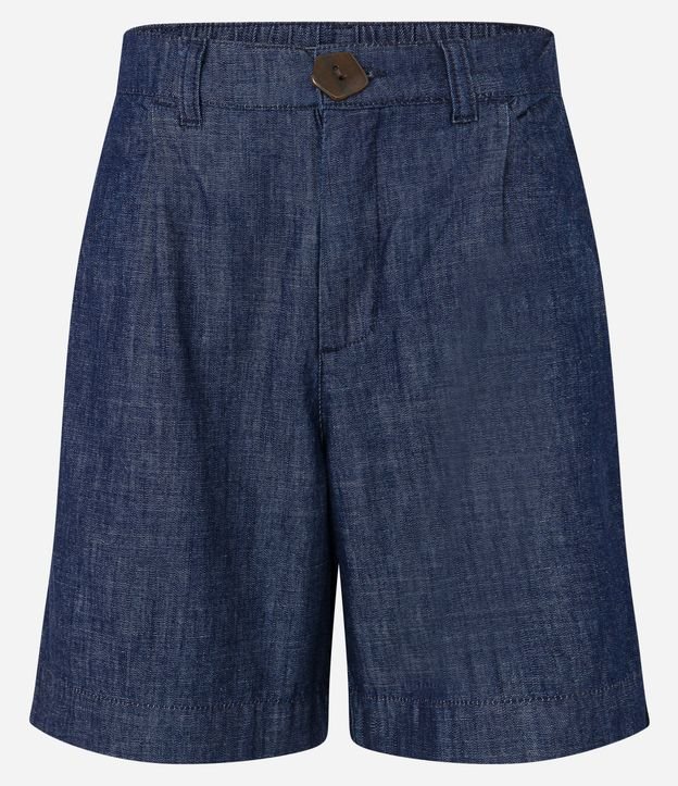 Bermuda Alongada Jeans com Elástico no Cós e Abotoamento Frontal Azul 5