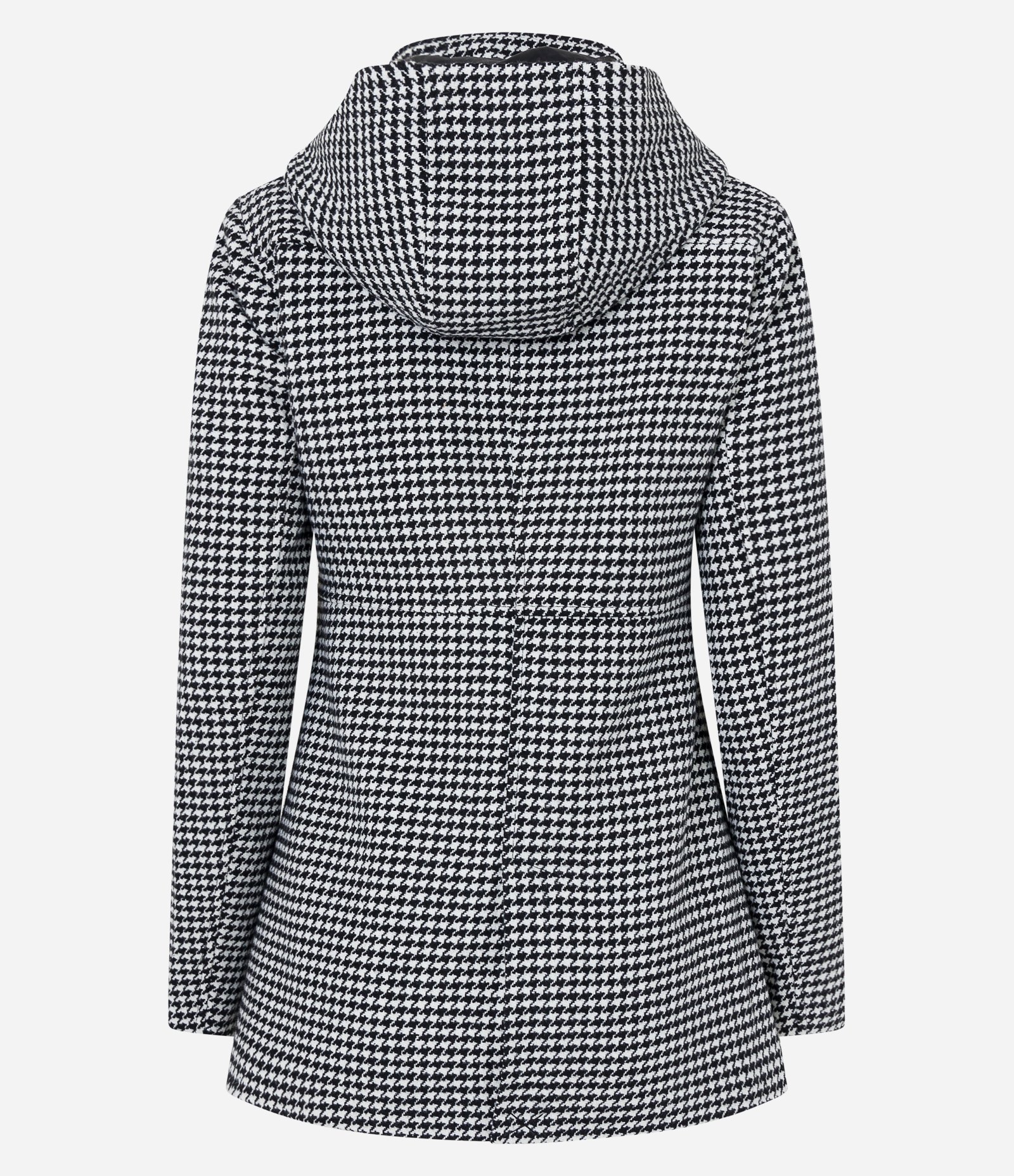 Casaco Longo em Polivelour Pied de Poule com Capuz Preto/Branco 6