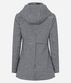 Casaco Longo em Polivelour Pied de Poule com Capuz