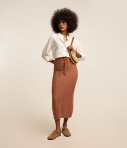 Saia New Midi em Tricô com Amarração na Cintura