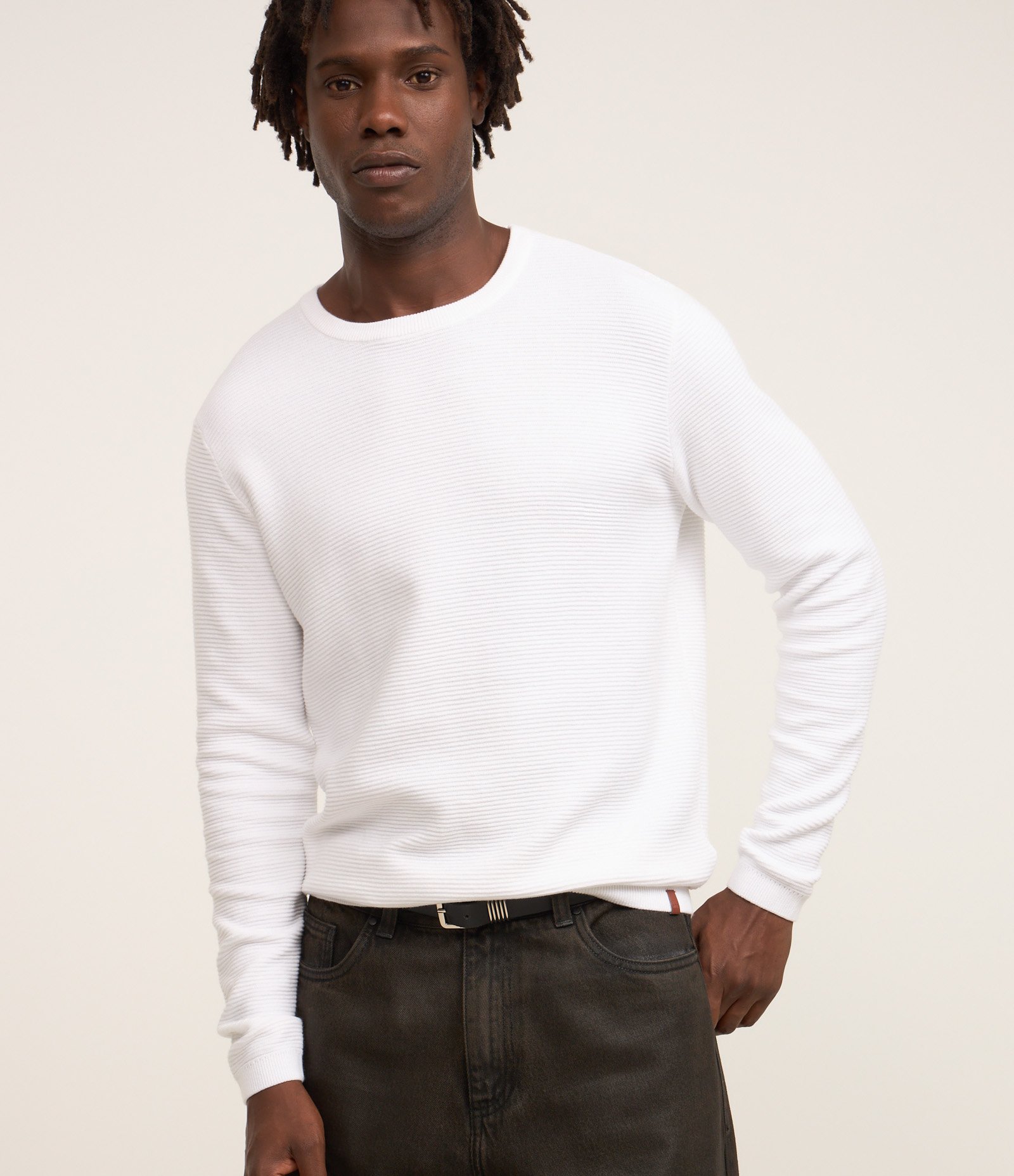 Suéter Comfort em Tricô com Texturizado Branco 1