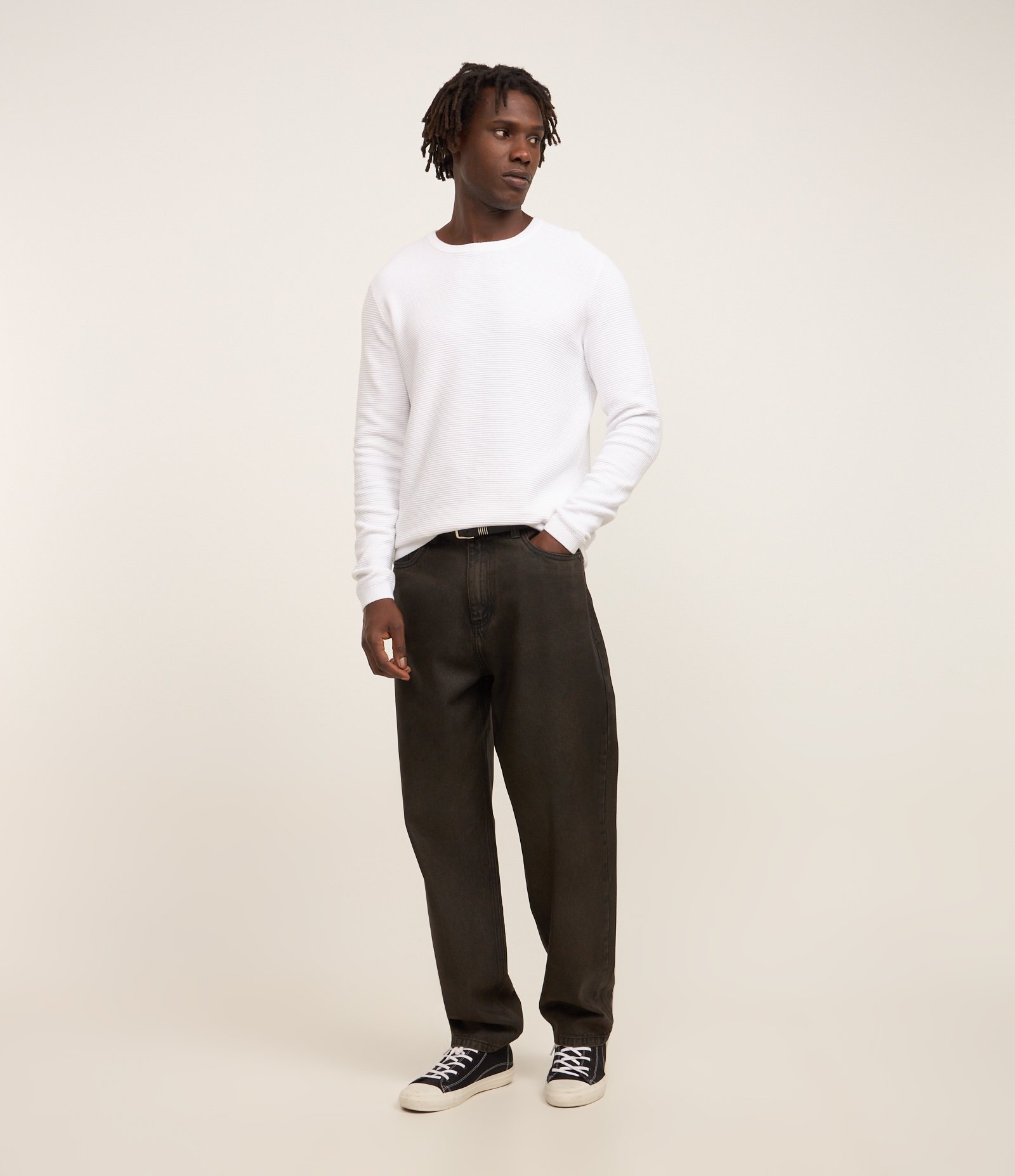 Suéter Comfort em Tricô com Texturizado Branco 2