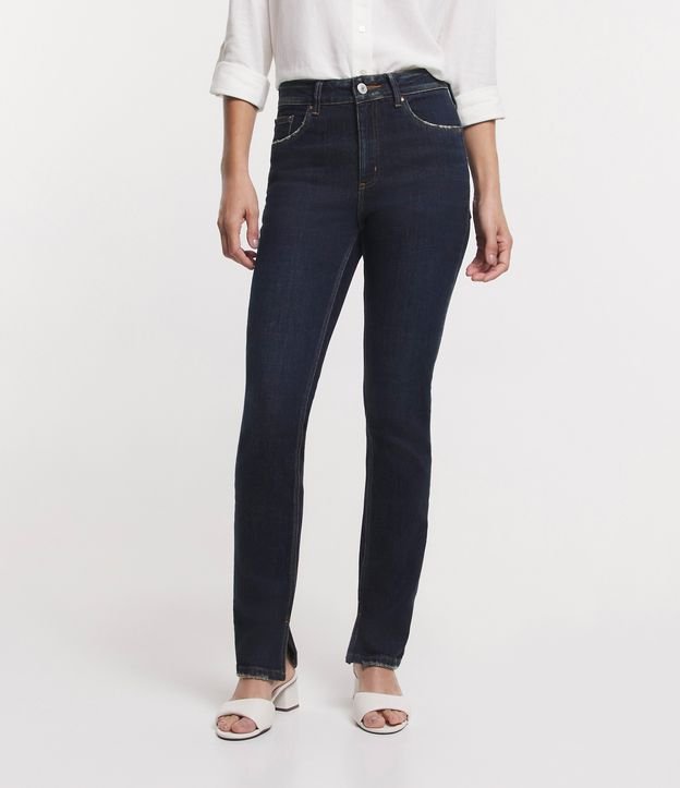 Calça Slim em Jeans com Bolsos Azul Marinho 2