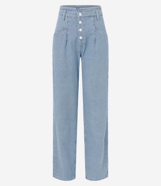 Calça Reta Jeans com Bolsinhos e Estampa Listras Azul 6