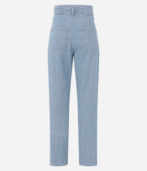 Calça Reta Jeans com Bolsinhos e Estampa Listras Azul 7