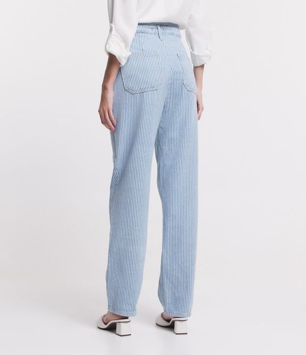Calça Reta Jeans com Bolsinhos e Estampa Listras Azul 3