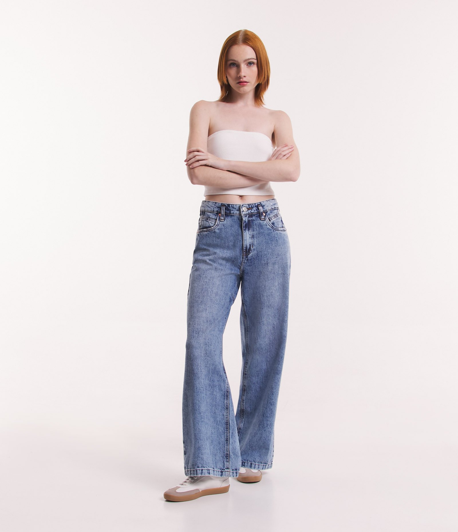 Calça Wide Leg Jeans com Passantes Deslocados Azul 1