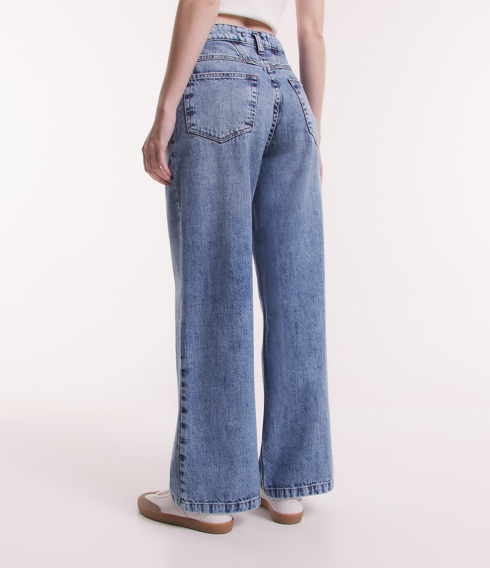 Calça Wide Leg Jeans com Passantes Deslocados Azul 3