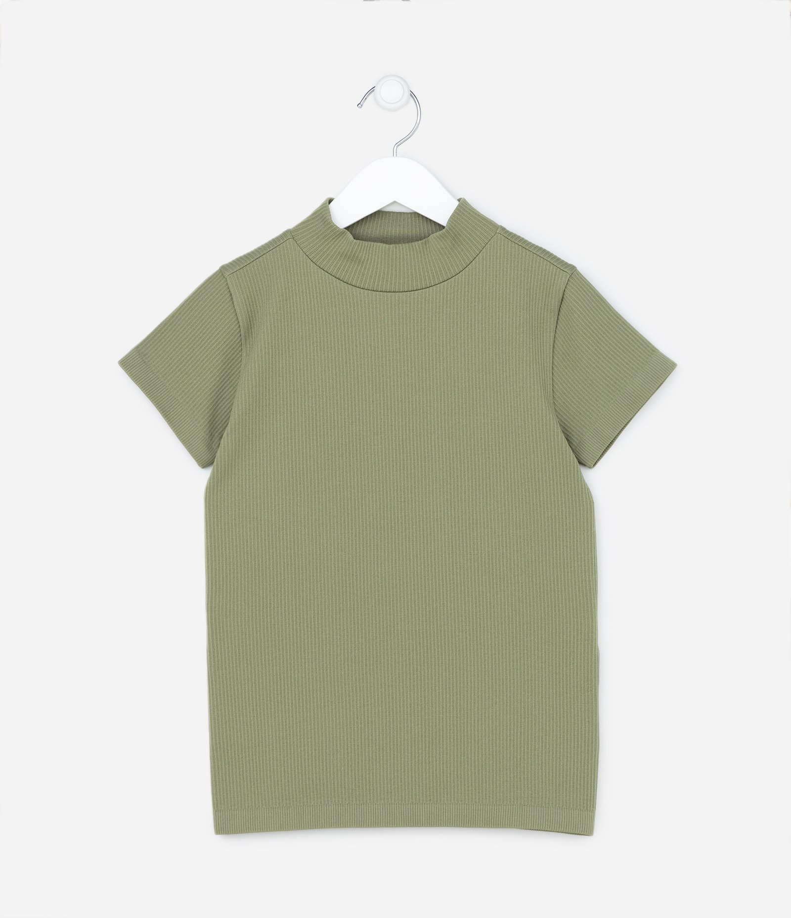 Blusa Canelada Infantil com Gola Alta - Tam 5 a 14 anos Verde 1