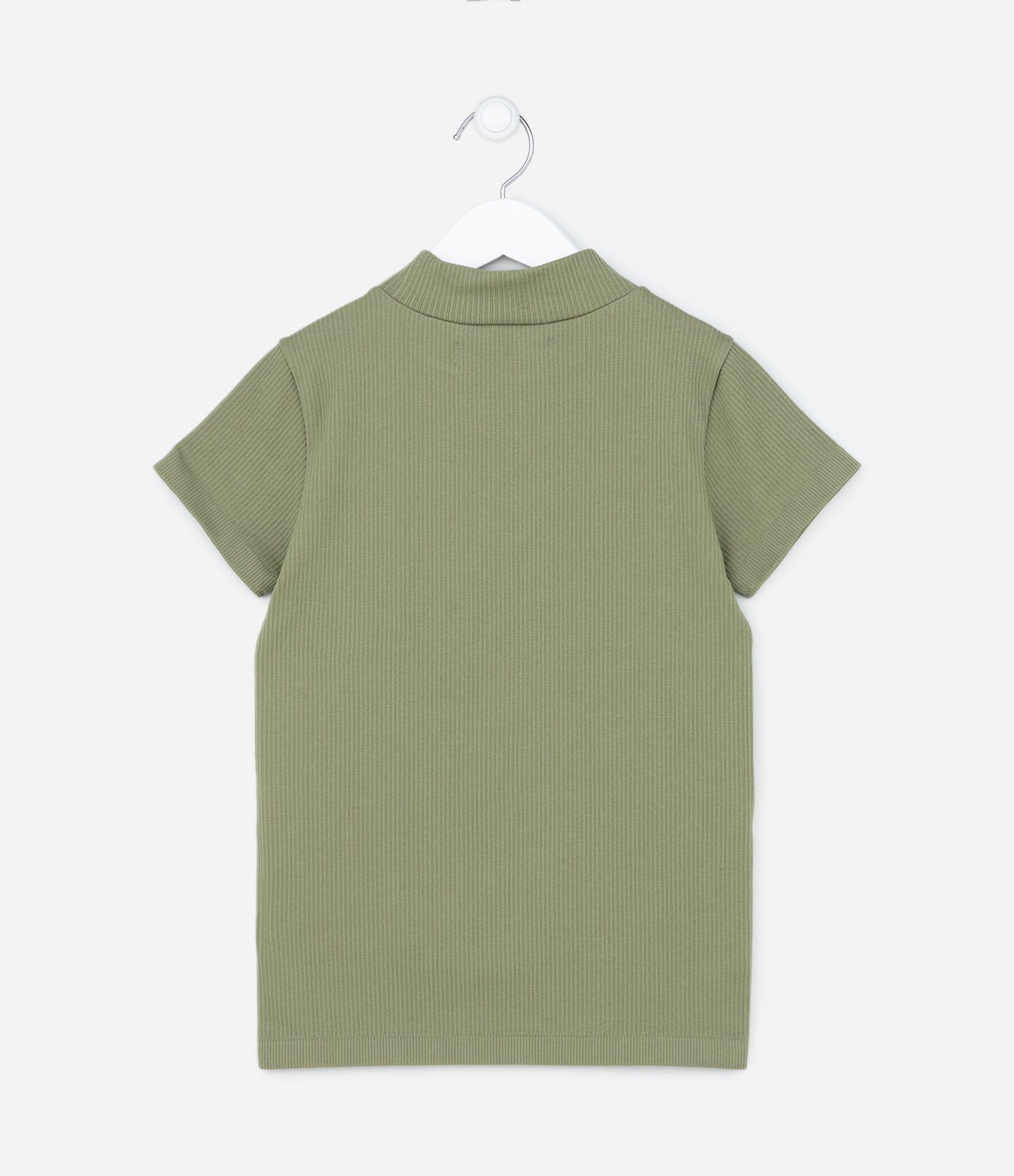Blusa Canelada Infantil com Gola Alta - Tam 5 a 14 anos Verde 2