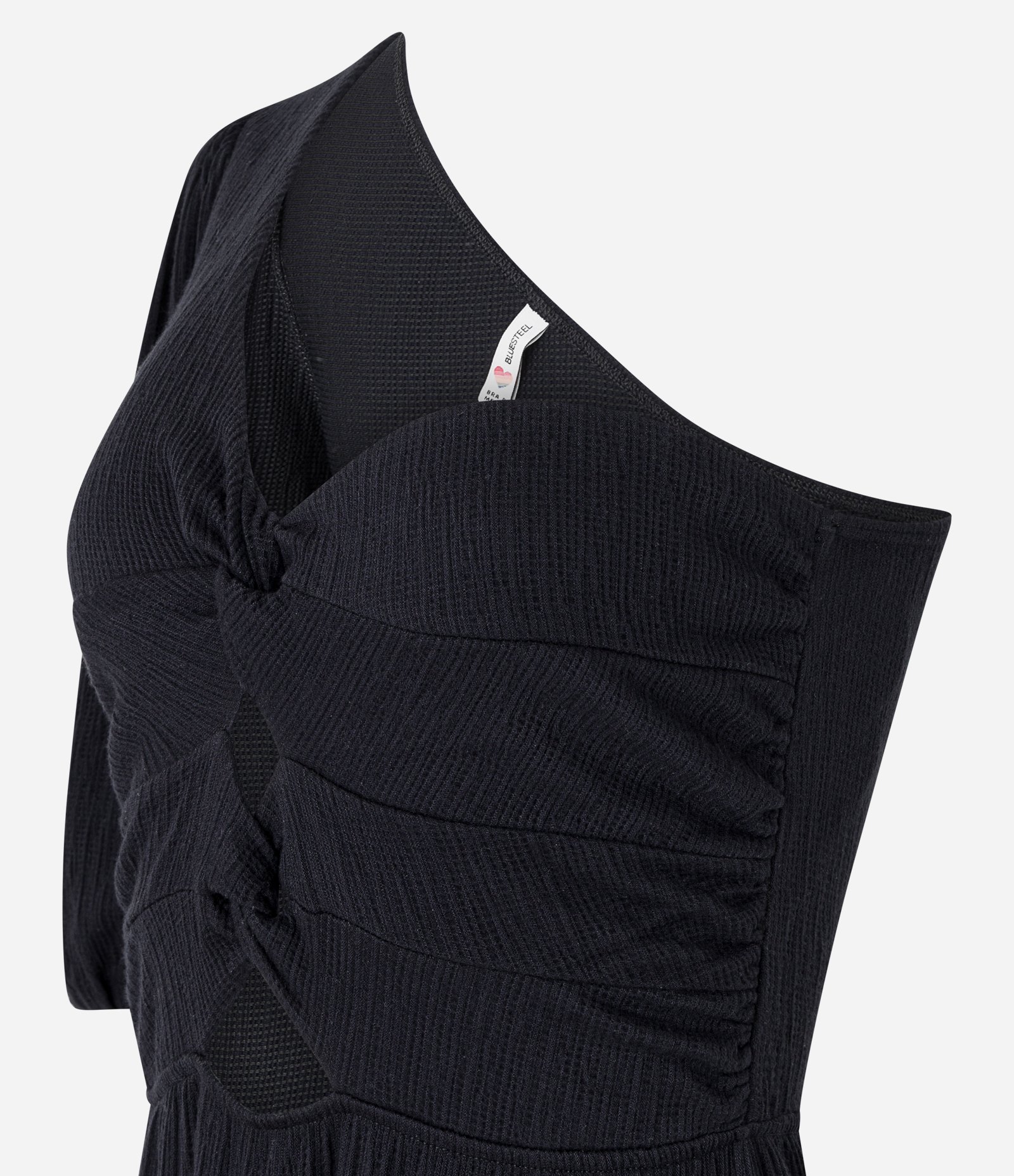 Vestido Longo Texturizado Ombro Só com Nó Duplo no Busto Preto 6