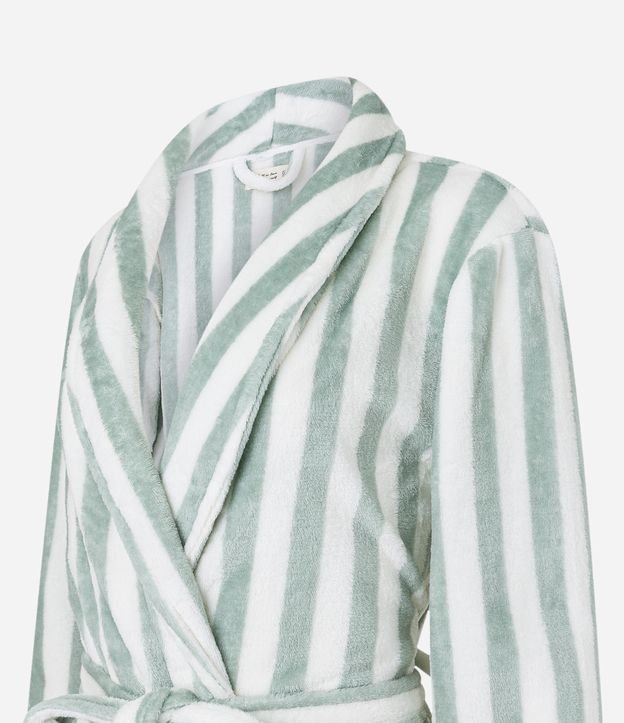 Robe Curto em Fleece com Amarração e Estampa de Listras Verde 6