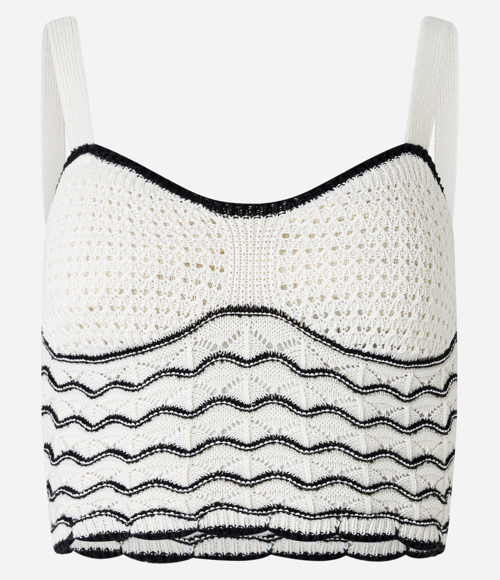 Blusa Cropped em Tricô com Decote Coração e Ondinhas Contrastantes Branco 5