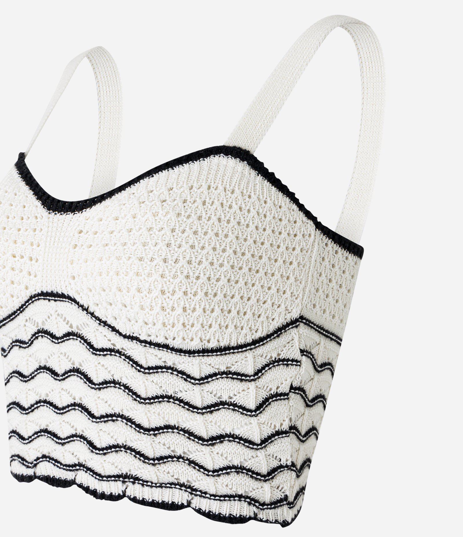 Blusa Cropped em Tricô com Decote Coração e Ondinhas Contrastantes Branco 6