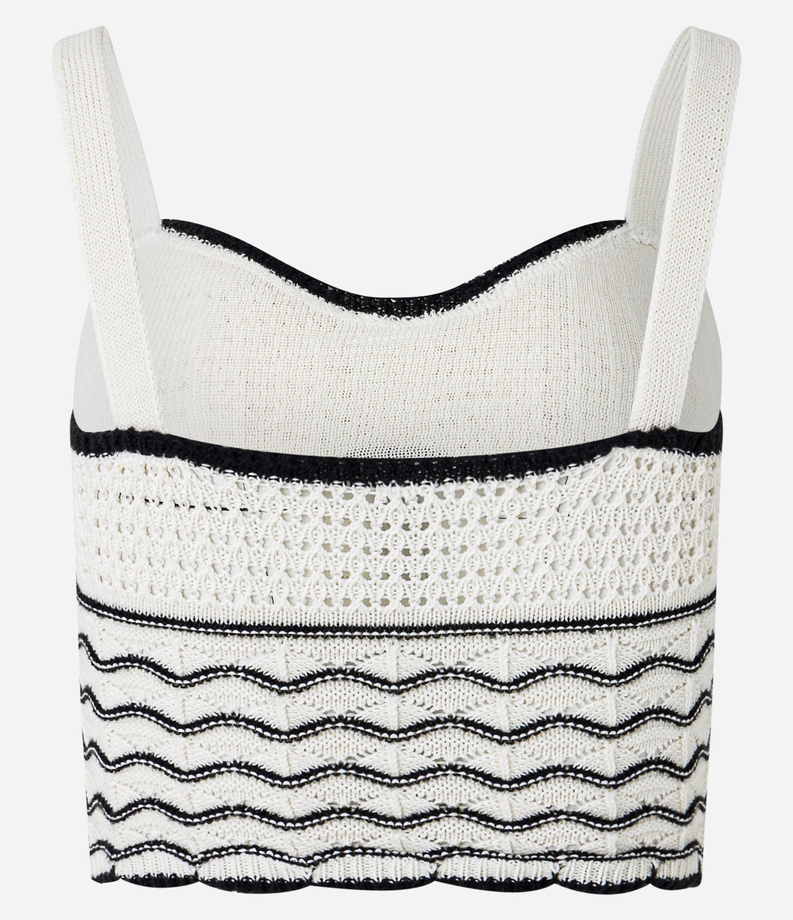 Blusa Cropped em Tricô com Decote Coração e Ondinhas Contrastantes Branco 7