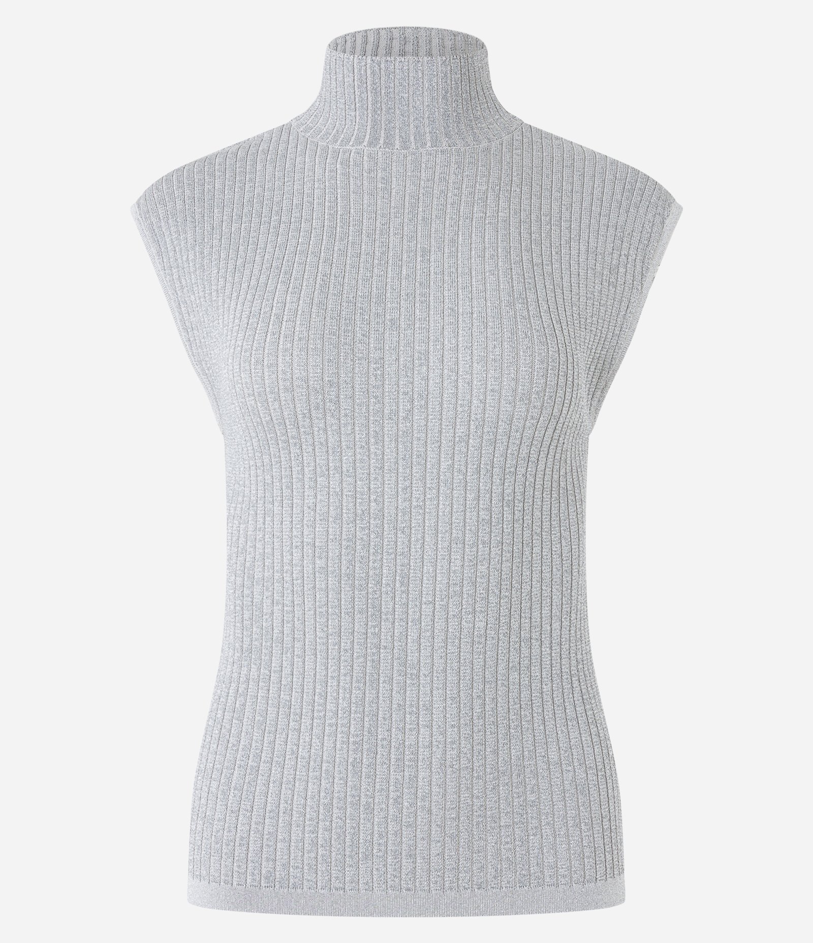 Blusa sem Manga em Tricô com Gola Alta Cinza 7