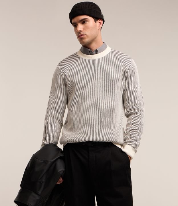 Suéter em Algodão com Textura Vertical Cinza 1