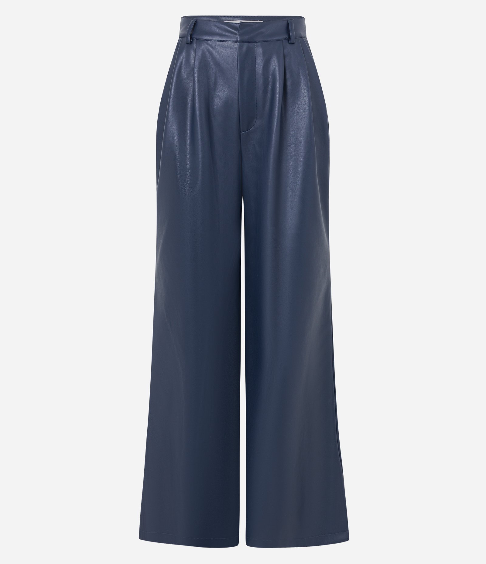 Calça Pantalona em Material Sintético com Pregas e Bolsos Azul 5